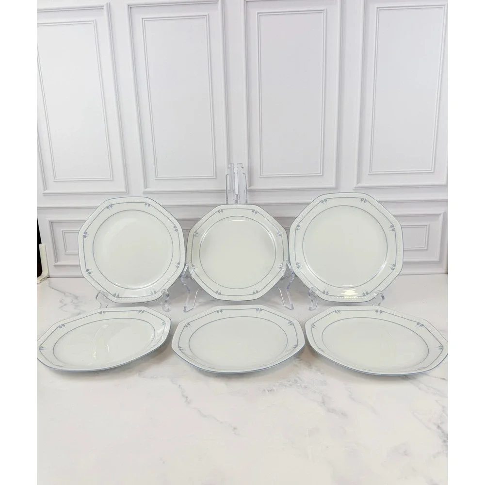Schirnding Bavaria MCM Blue Greek Key Set of 6 Salad Plates 7 3/8